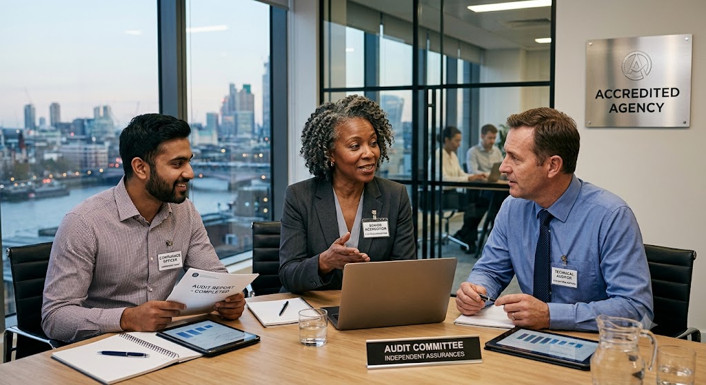 Independent audit committee reviewing accreditation documentation